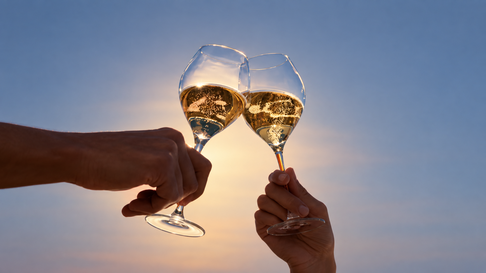 Mit Wein im Abendlicht anstoßen